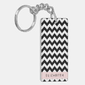 Porte-clés Zigzag noir et blanc, Motif Chevron, Votre nom (Devant gauche)