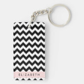 Porte-clés Zigzag noir et blanc, Motif Chevron, Votre nom (Dos)
