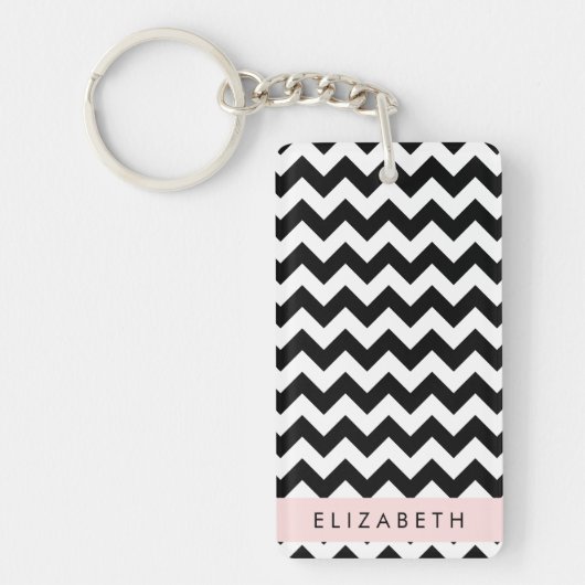 Porte-clés Zigzag noir et blanc, Motif Chevron, Votre nom (Devant)