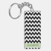 Porte-clés Zigzag noir et blanc, Motif Chevron, Votre nom (Devant gauche)
