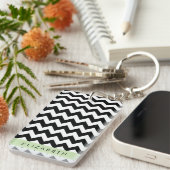 Porte-clés Zigzag noir et blanc, Motif Chevron, Votre nom (Devant droit)