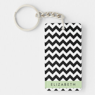 Porte-clés Zigzag noir et blanc, Motif Chevron, Votre nom
