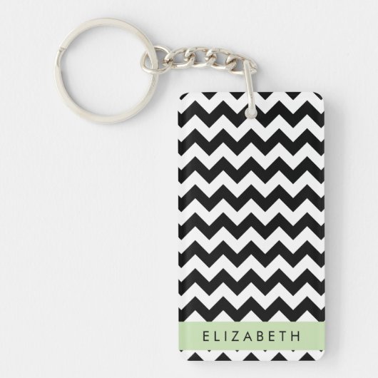 Porte-clés Zigzag noir et blanc, Motif Chevron, Votre nom (Devant)