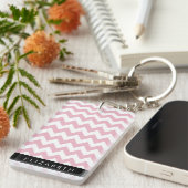 Porte-clés Zigzag Rose, Chevron Rose, Motif Vague, Votre Nom (Devant droit)