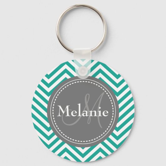 Porte-clés Zigzag Turquoise monogramme bleu et gris (Recto)