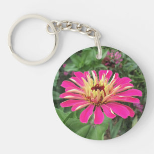 Porte-clés ZINNIA et DAHLIA - roses et crèmes vibrants -