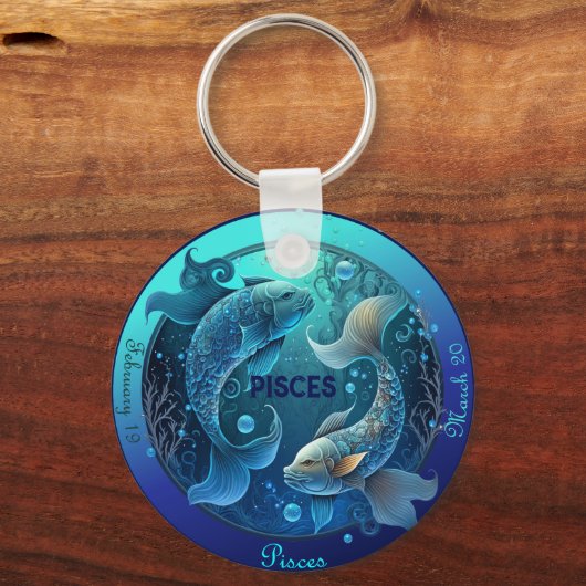 Porte-clés Zodiac Pisces NOM, DATE (Recto)