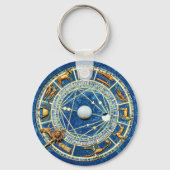 Porte-clés Zodiac Roue Astrologie Bleu céleste Antique Or (Recto)