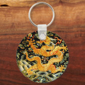 Porte-clés Zodiaque chinois antique brodé dragon doré (Recto)