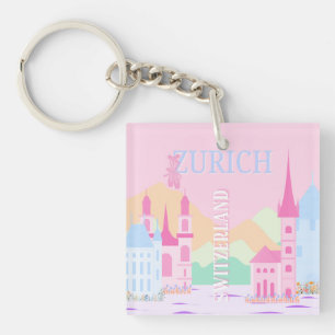 Porte-clés Zurich Travel Art, Suisse, Pink Preppy