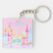 Porte-clés Zurich Travel Art, Suisse, Pink Preppy (Dos)