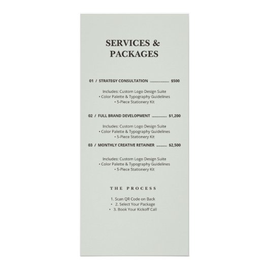 Porte-code QR de menu de services vert sauge minim (Devant)