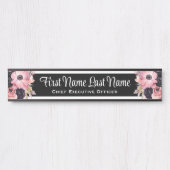 Porte de bureau rose noir floral Signes Nom Plaque (Devant)