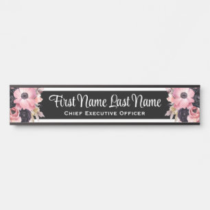 Porte de bureau rose noir floral Signes Nom Plaque