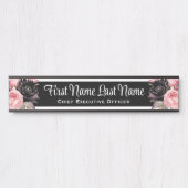 Porte de bureau rose noir floral Signes Nom Plaque (Devant)