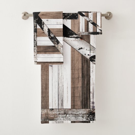 Porte de grange rustique multi-bois blanche et mar (En situation)