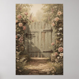 Porte de jardin sage avec décoration murale de ros