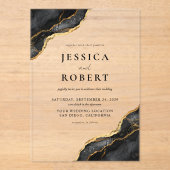 Porte d'or noir Marbre élégant Mariage Invitation (Recto)