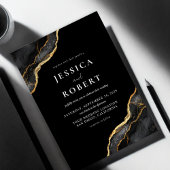 Porte d'or noir Marbre élégant Mariage Invitation
