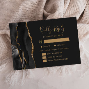 Porte d'or noir Options de repas Mariage noir RSVP