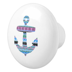 Porte En Céramique Ancre Bleu Tribal Stripes Bouton de tiroir nautiqu