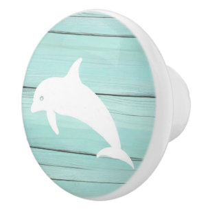 Porte En Céramique Aqua Blue Dolphin Faux Wood Bouton de tiroir nauti