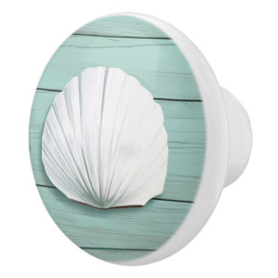 Porte En Céramique Aqua Blue Seashell Faux Wood Shell Bouton de tiroi