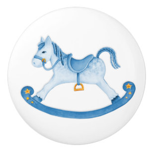 Porte En Céramique Bouton bleu de cheval de basculage d'art