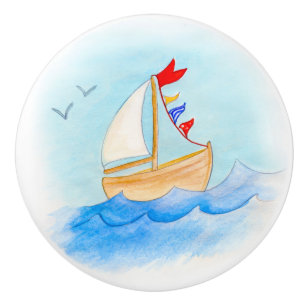 Porte En Céramique Bouton de bateau à voile d'aquarelle