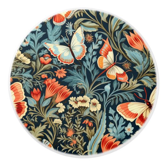 Porte En Céramique Bouton de papillon botanique foncé (Devant)