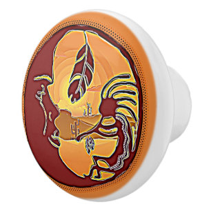 Porte En Céramique Bouton de paysage - Kokopelli Moon Feather 1