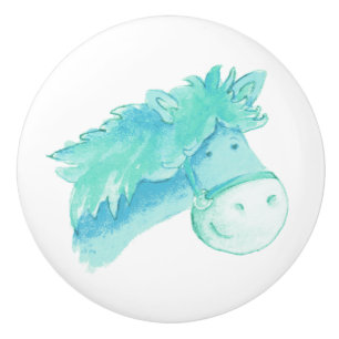 Porte En Céramique Bouton de poney/cheval d'aqua d'aquarelle