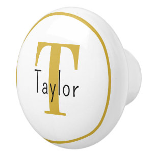 Porte En Céramique Bouton de tiroir à monogramme blanc et or minimali