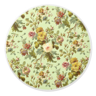 Porte En Céramique Bouton de tiroir Bouquet de roses sarcelle vintage