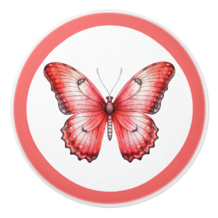 Porte En Céramique Bouton de tiroir de fille jolie papillon rouge mod