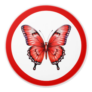 Porte En Céramique Bouton de tiroir de fille jolie papillon rouge mod