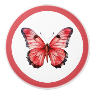 Porte En Céramique Bouton de tiroir de fille jolie papillon rouge mod