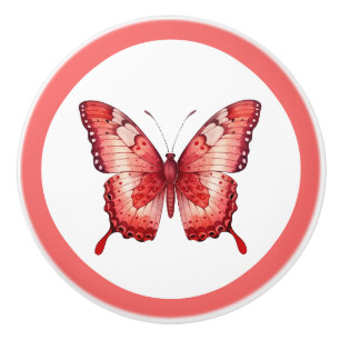 Porte En Céramique Bouton de tiroir de fille jolie papillon rouge mod