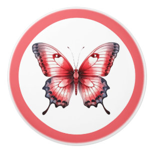 Porte En Céramique Bouton de tiroir de fille jolie papillon rouge mod