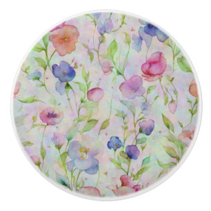 Porte En Céramique Bouton de tiroir floral aquarelle