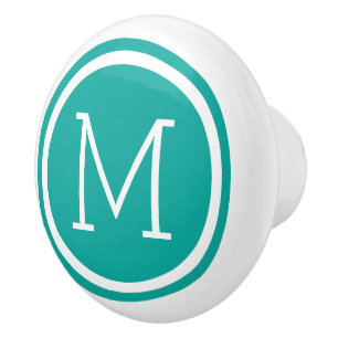 Porte En Céramique Bouton de tiroir personnalisé Monogramme turquoise
