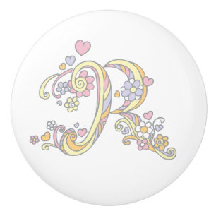 Porte En Céramique Bouton décoré d'un monogramme décoratif de poig