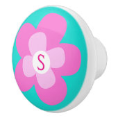 Porte En Céramique Bouton monogramme rose de fleur graphique (Droite)