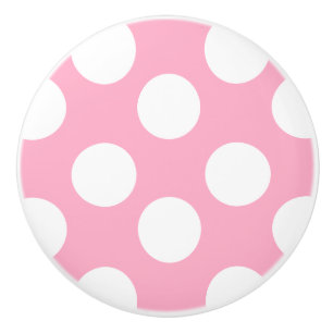 Porte En Céramique Bouton rose et blanc de meubles de point de polka