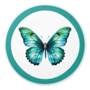 Porte En Céramique Élégant Papillon de Teal Bouton de Tiroir Turquois