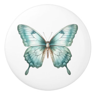 Porte En Céramique Élégant Papillon de Teal Bouton de Tiroir Turquois