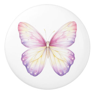 Porte En Céramique Élégant Papillon Rose Violet Beau Bouton de Tiroir