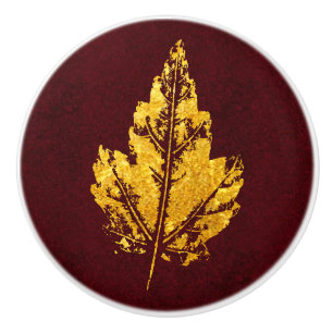 Porte En Céramique Feuille d'or sur Bourgogne - bouton de coffret