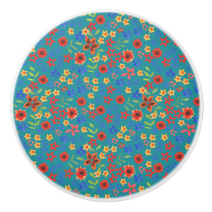 Porte En Céramique Impression florale rétro chic sur le bouton de tra