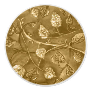 Porte En Céramique Tan Feuilles ondulés de framboise bouton